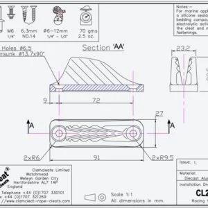 Clamcleat cl219 dibujo medidas